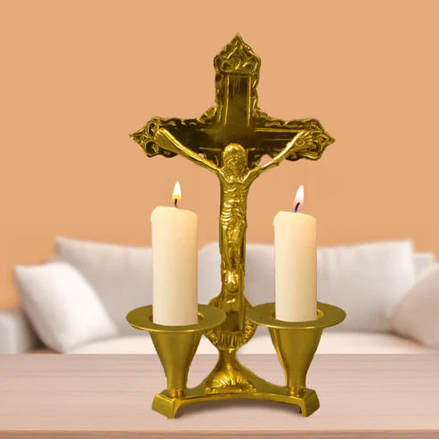 Brass Jesus Cross Candle Stand